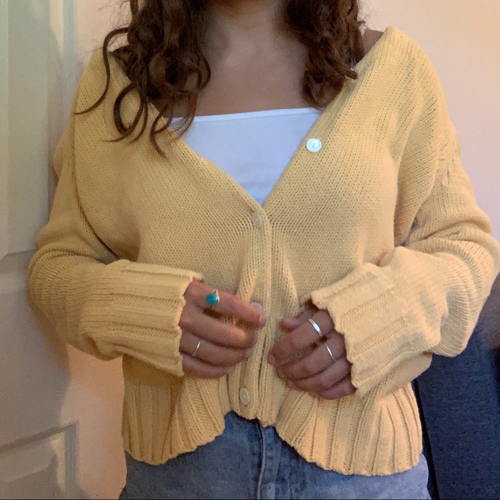 yellow cardigan !